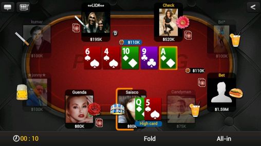 Gameplay of the Texas holdem poker: Poker king for Android phone or tablet.