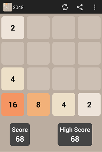 Gameplay of the 2048 for Android phone or tablet.