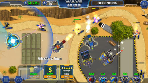Gameplay of the Tower defense: Robot wars for Android phone or tablet.