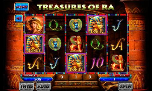 Gameplay of the Treasures of Ra: Slot for Android phone or tablet.