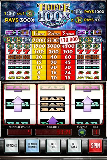 Gameplay of the Triple diamonds 100x slots for Android phone or tablet.