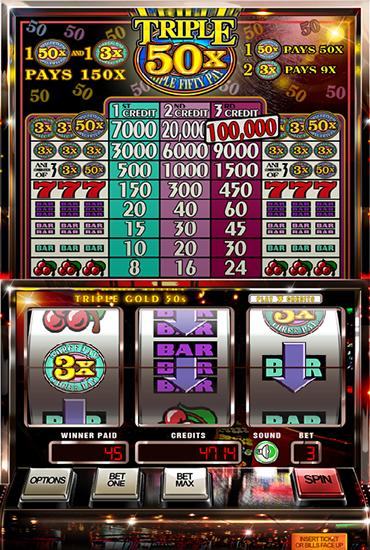 Gameplay of the Triple gold 50x: Slot machine for Android phone or tablet.