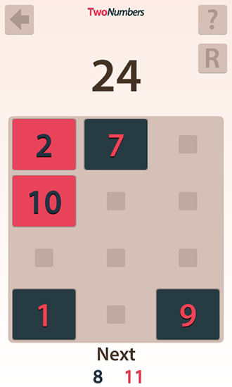 Gameplay of the Two numbers for Android phone or tablet.