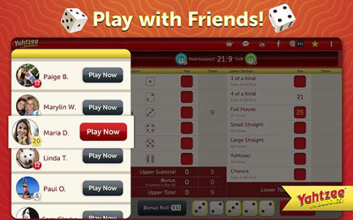 Gameplay of the Yahtzee with buddies for Android phone or tablet.