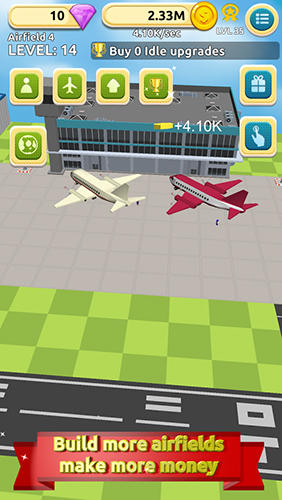 Gameplay of the Airfield tycoon clicker for Android phone or tablet.
