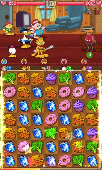 Garfield's epic food fight - Android game screenshots.
