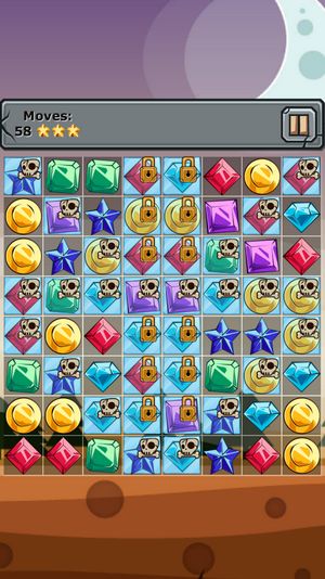 Gameplay of the Jewels and elements: Three in a row for Android phone or tablet.