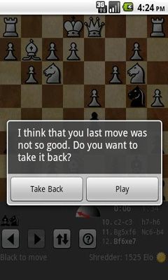 Gameplay of the Shredder Chess for Android phone or tablet.