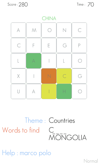 Gameplay of the Word search for Android phone or tablet.
