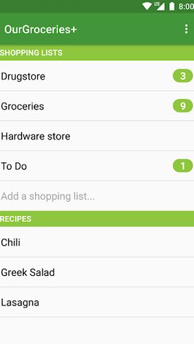 Our Groceries: Shopping list screenshot.