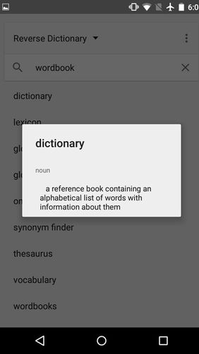 Reverse dictionary screenshot.