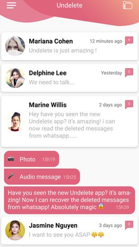 Undelete - Recover deleted messages on WhatsApp screenshot.