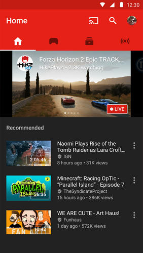 YouTube Gaming screenshot.