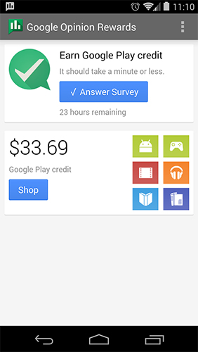 Google opinion rewards screenshot.