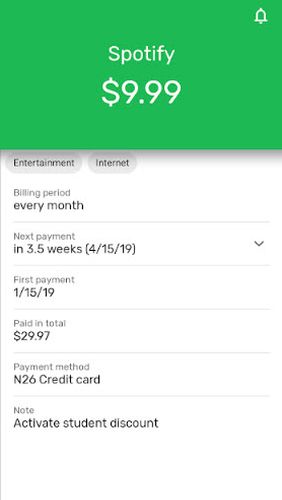 Subscriptions - Manage your regular expenses screenshot.