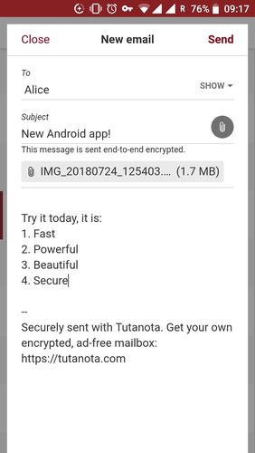 Tutanota - Free secure email screenshot.