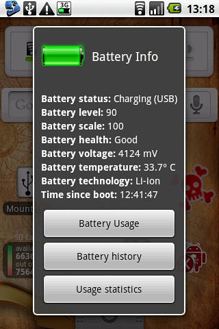 Battery status screenshot.