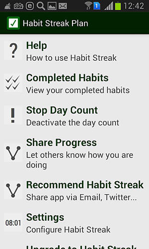 Habit streak plan screenshot.