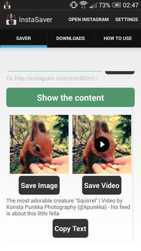 Saver reposter for Instagram screenshot.