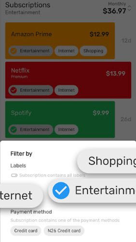 Subscriptions - Manage your regular expenses screenshot.