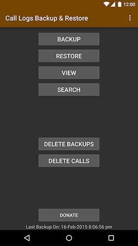 Call logs backup and restore screenshot.