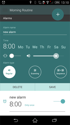 Morning routine: Alarm clock screenshot.