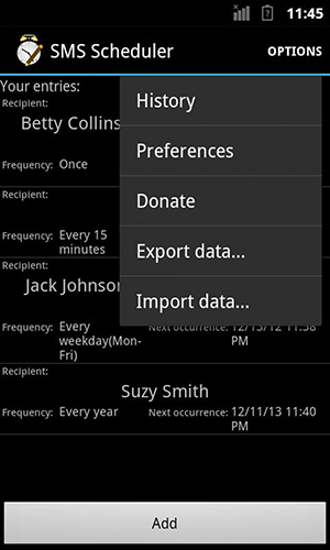 Sms scheduler screenshot.
