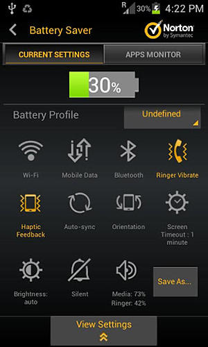 Norton mobile utilities beta screenshot.
