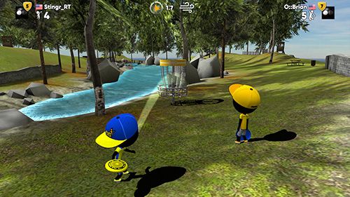 Gameplay screenshots of the Stickman disc golf battle for iPad, iPhone or iPod.
