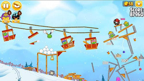 Gameplay screenshots of the Angry birds. Seasons: Ski or squeal for iPad, iPhone or iPod.