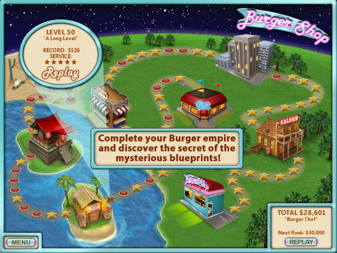 Gameplay screenshots of the Burger shop for iPad, iPhone or iPod.