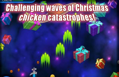 Gameplay screenshots of the Chicken Invaders 3 Revenge of the Yolk Christmas Edition for iPad, iPhone or iPod.