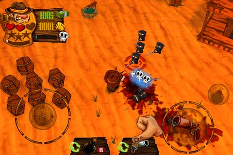 Gameplay screenshots of the Cowboy vs. ninjas vs. aliens for iPad, iPhone or iPod.