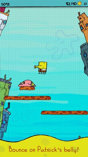 Gameplay screenshots of the Doodle Jump Sponge Bob Square pants for iPad, iPhone or iPod.