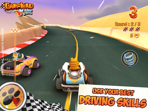 Gameplay screenshots of the Garfield Kart for iPad, iPhone or iPod.