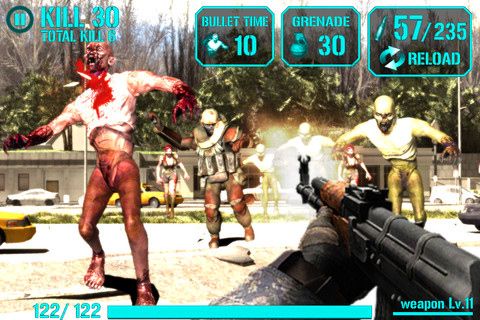 Gameplay screenshots of the iGun zombie for iPad, iPhone or iPod.