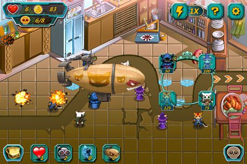 Gameplay screenshots of the Meow defense for iPad, iPhone or iPod.