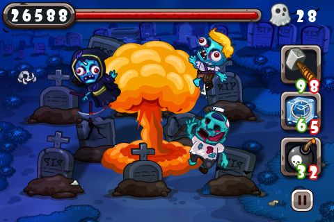 Gameplay screenshots of the Zombies vs. thumbs for iPad, iPhone or iPod.