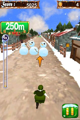 Gameplay screenshots of the 3D Santa run & Christmas racing for iPad, iPhone or iPod.