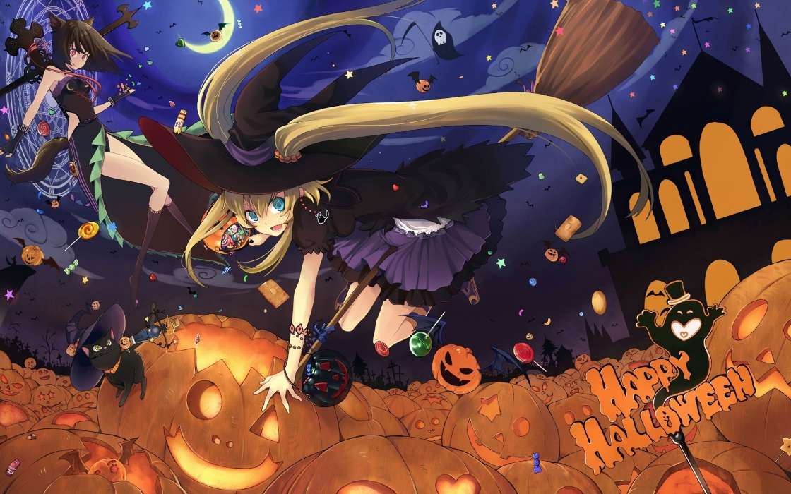 Anime, Girls, Halloween, Holidays