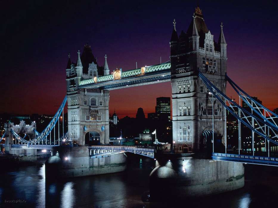 Architecture, Cities, London, Bridges, Night, Landscape, Rivers