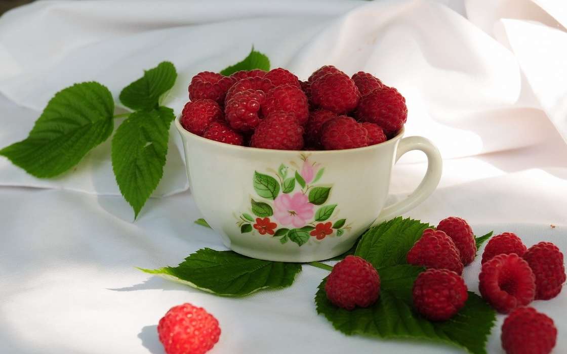 Cups, Food, Berries, Raspberry, Objects