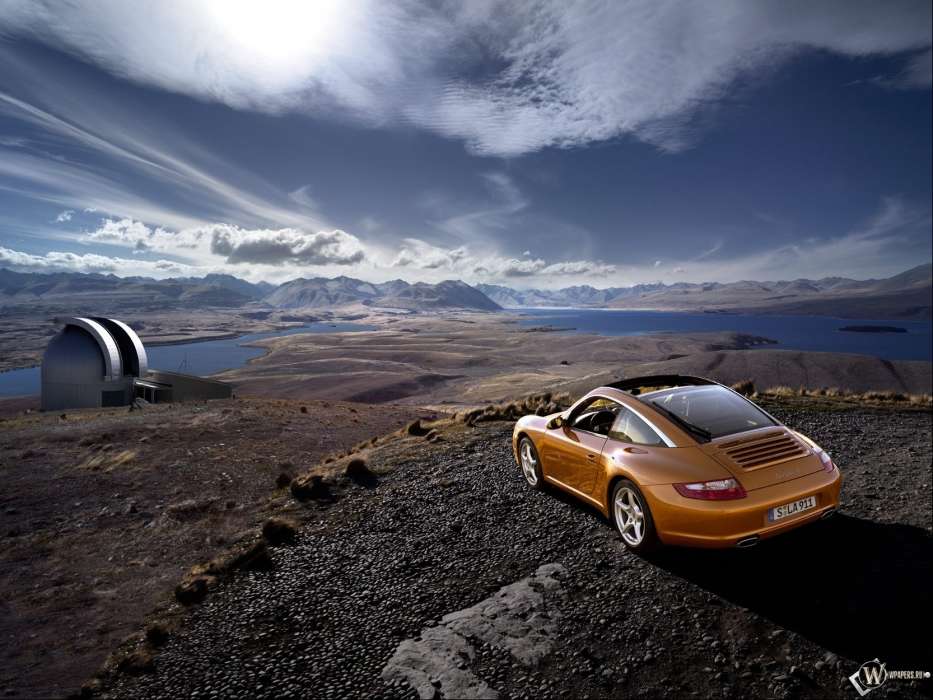 Auto, Mountains, Sky, Clouds, Landscape, Porsche, Transport