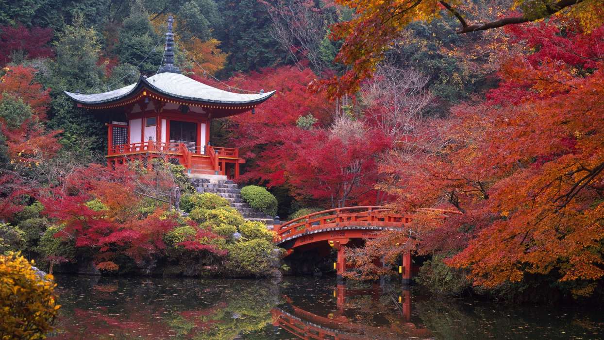 Asia, Bridges, Autumn, Landscape, Rivers