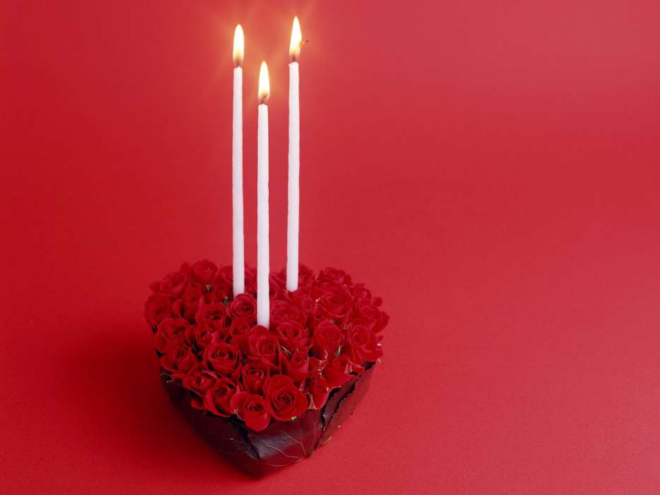 Holidays, Roses, Hearts, Objects, Valentine&#039;s day, Candles, Postcards