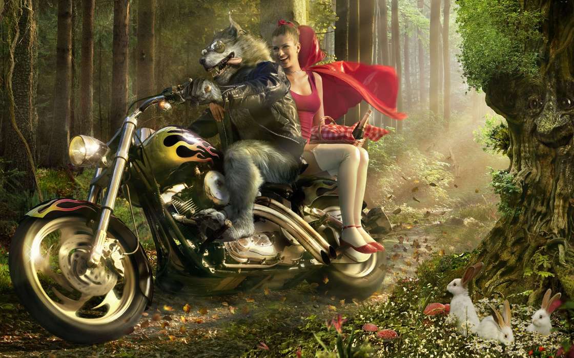Humor, Girls, Tails, Little Red Riding Hood