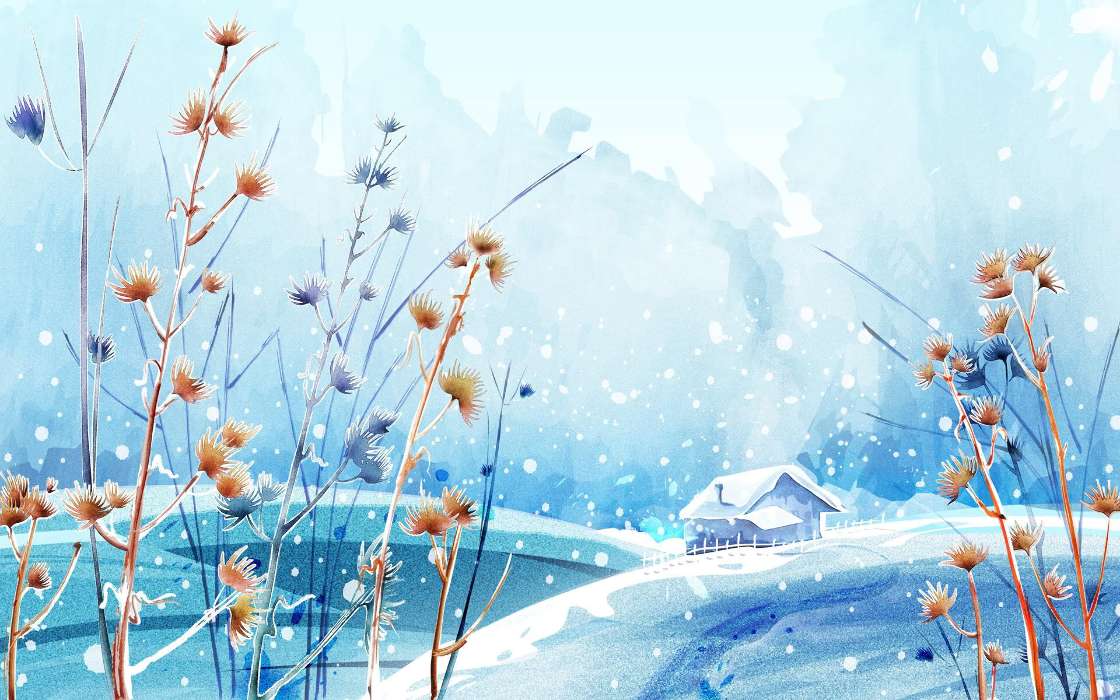 Houses, Landscape, Plants, Pictures, Snow, Winter