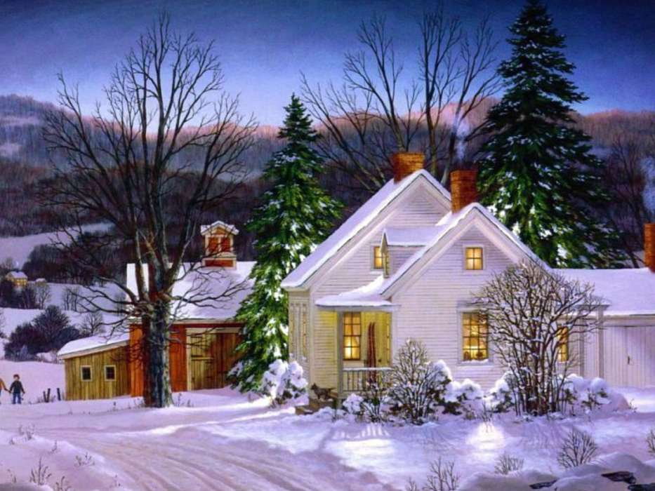 Houses,Landscape,Snow,Winter