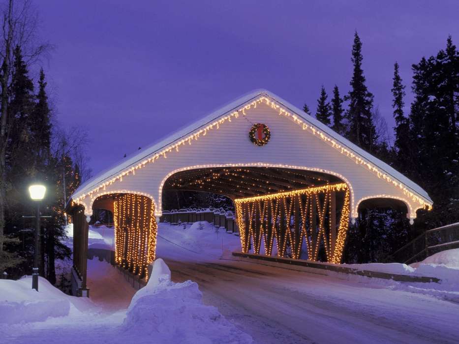 Roads, Bridges, Landscape, Holidays, Christmas, Xmas, Snow, Winter
