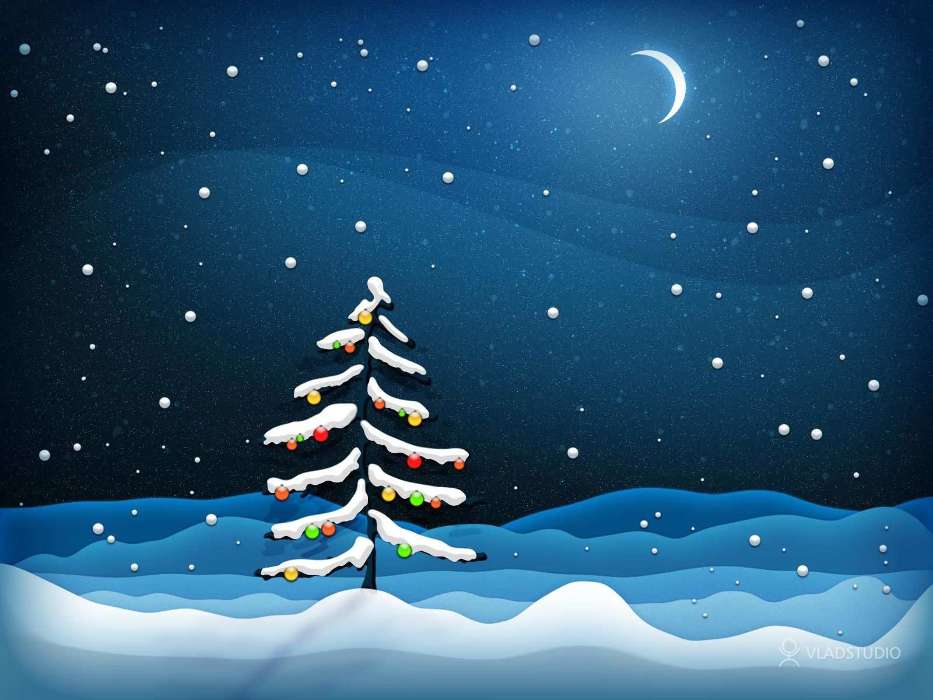 Holidays, Winter, New Year, Fir-trees, Christmas, Xmas, Drawings